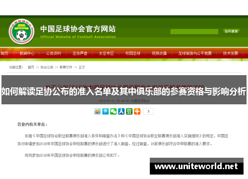 如何解读足协公布的准入名单及其中俱乐部的参赛资格与影响分析